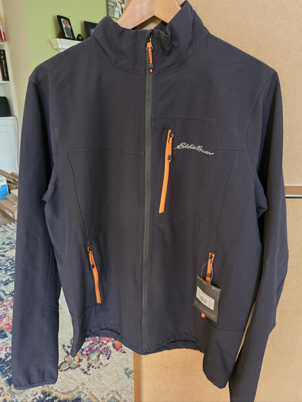 Eddie Bauer Navy Softshell Jacket with Orange Zipper Accents